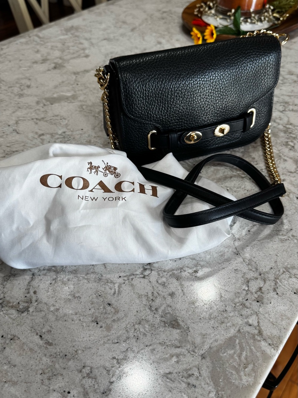 Coach Blake in Black Pebbled Leather Shoulder Bag with Gold Chain - Picture 4 of 16